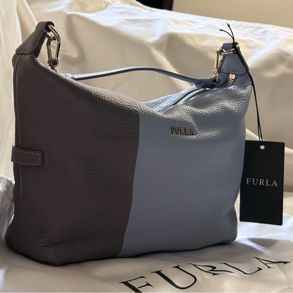 FURLA Rare Crossbody Two-Tone Leather Bag - Slate and Blue